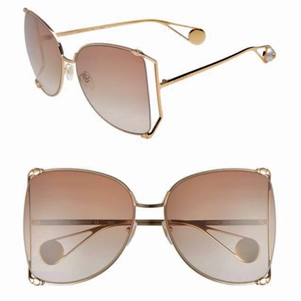 Gucci GG 0252S Sunglasses Gold/Brown Gradient Lens